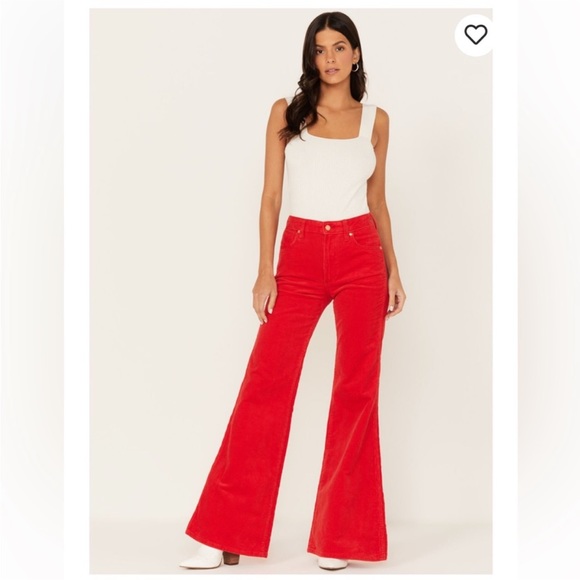 Wrangler Denim - Wrangler Wanderer 622 Corduroy High Rise Flare Jeans Red 25/30